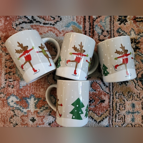 Crate and Barrel Christmas Reindeer mugs - set of 4 - Picture 1 of 3